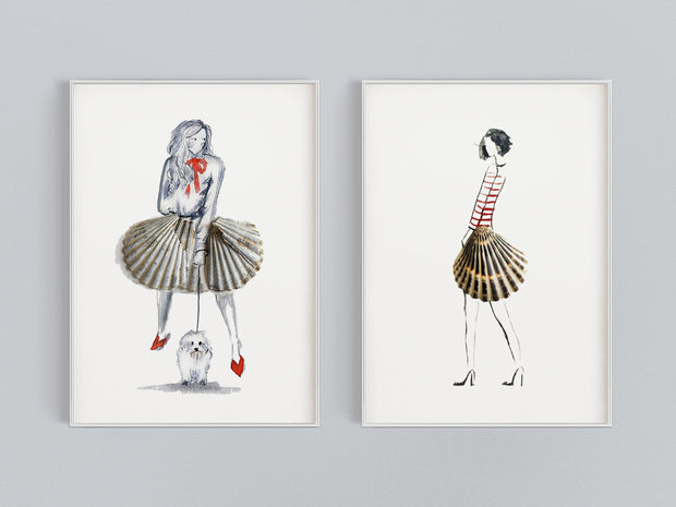 "Shell Ladies in Paris" 5x7" or 8x10" Set of 2, Fine Art Prints
