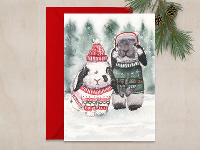 Sweater Bunnies 5x7 Blank Christmas Greeting Card