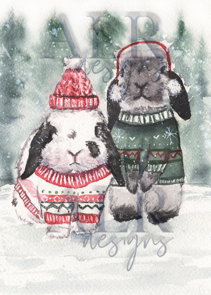Sweater Bunnies 5x7 Blank Christmas Greeting Card