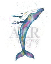 Tie Dye whale 8x10 or 5x7 in. Fine Art Print