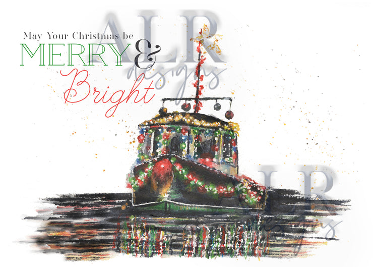 Christmas Tug 5x7 Blank Christmas Greeting Card