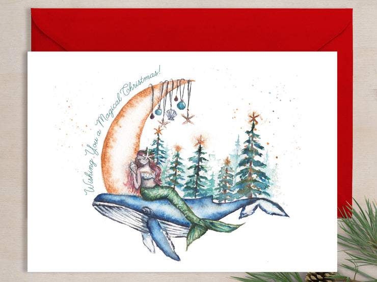 Christmas Crescent Moon 5x7 Blank Christmas Greeting Card