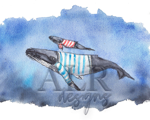Whale Shirt Family 5x7 or 8x10 Fine Art Print