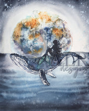 Full Moon Whale 5x7 or 8x10 Fine Art Print