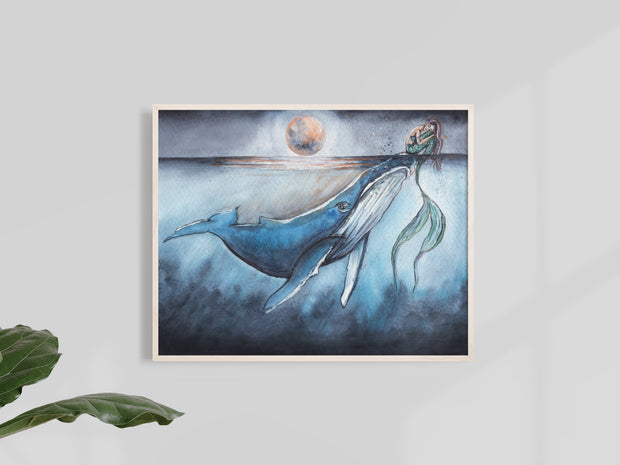 Whale and Mermaid  8x10, 5x7, or 11x14 in Fine Art Print