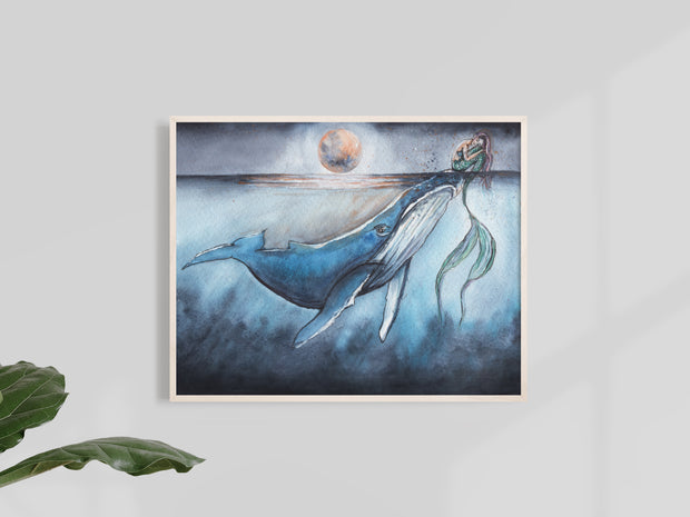 Whale and Mermaid 11x14 Fine Art Print