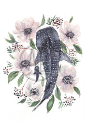 Whale Shark Florals 5x7 or 8x10 Fine Art Print