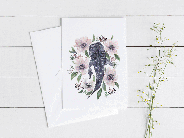 Whale Shark Floral 5x7 Blank Greeting Card