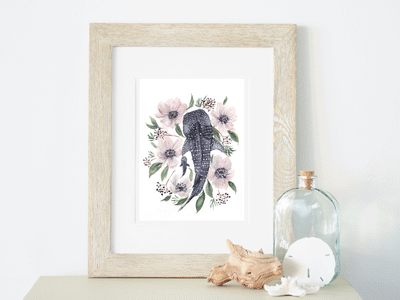 Whale Shark Florals 5x7 or 8x10 Fine Art Print