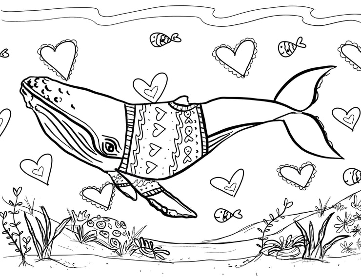 Valentine's Day Whale Coloring Page