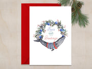 Whale Wreath Christmas 5x7 Blank Christmas Greeting Card
