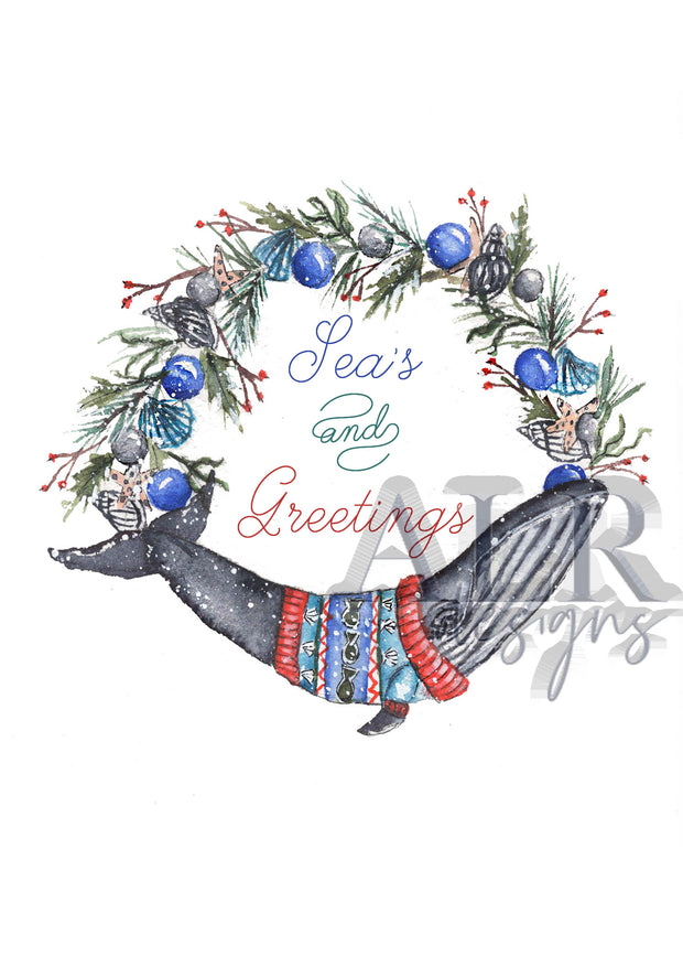 Whale Wreath 8x10 or 5x7 Fine Art Print